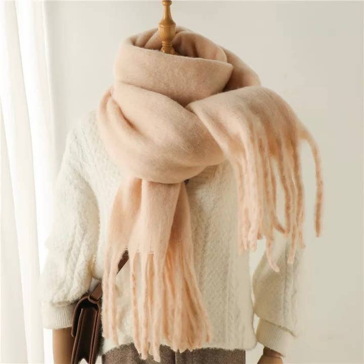 LINETA - Wholesale Scarf - Women's - HH-209 Solid scarf with large fringe0