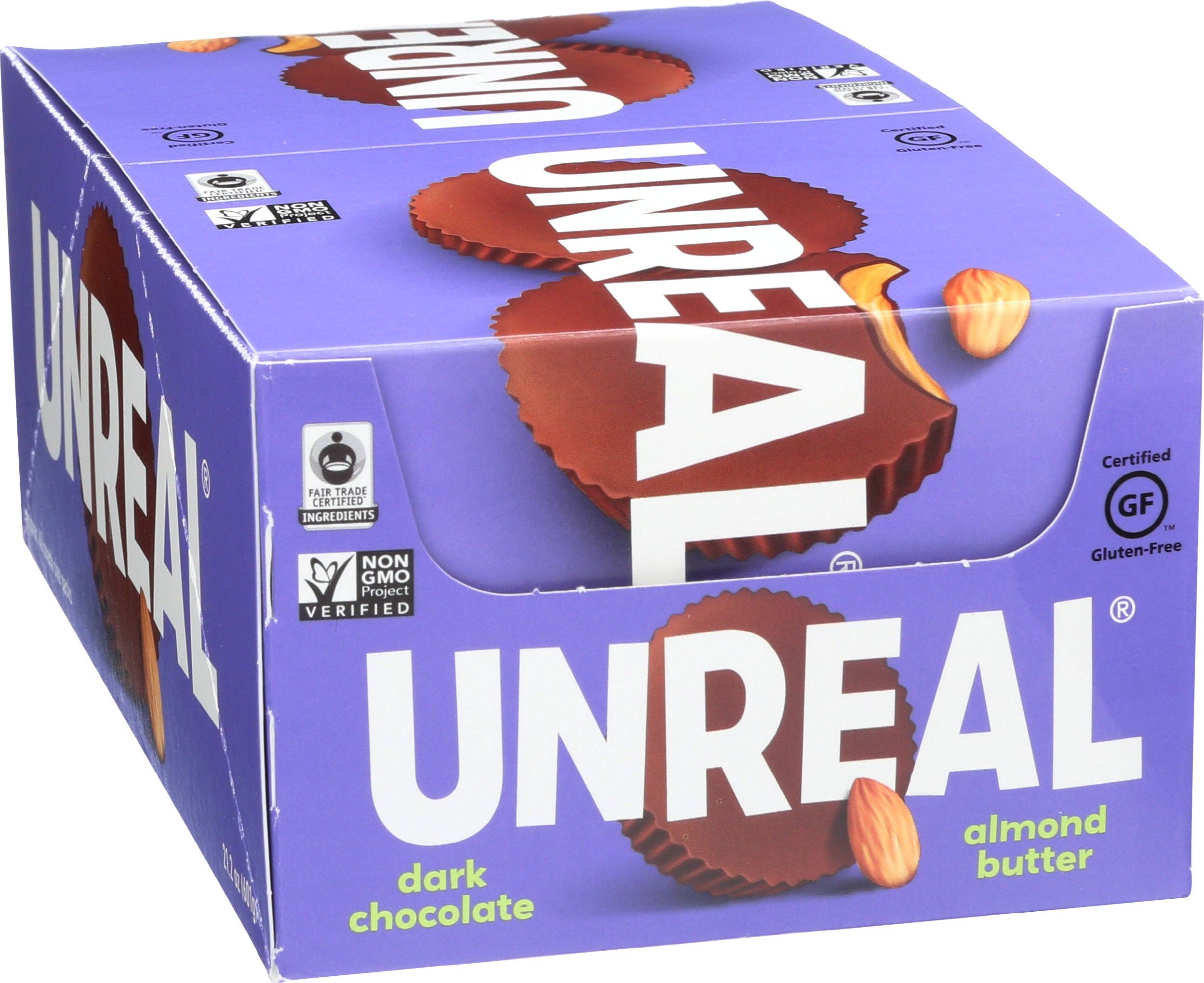 UNREAL - Wholesale Chocolate Covered Sweets - Dark Chocolate Almond Butter Cups Caddy - 40 Cups2