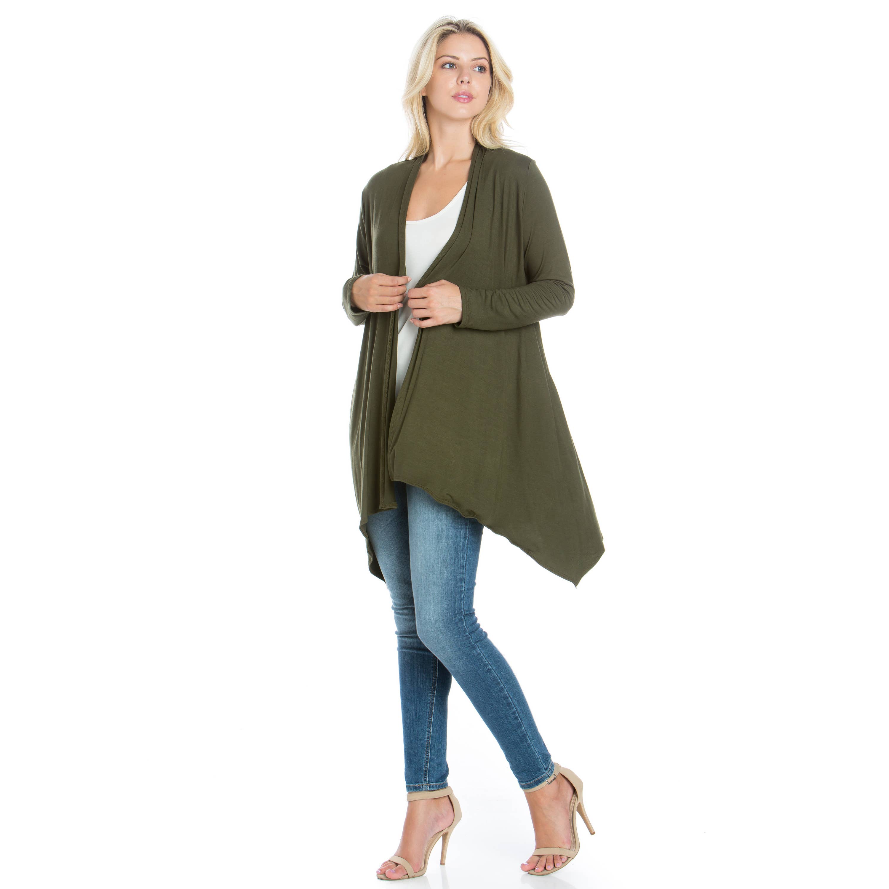Azules Clothing – Großhandel Strickjacke – Damen – AJK-3006RS Langärmeliger Cardigan mit offenem Vorderteil und Wasserfallausschnitt12