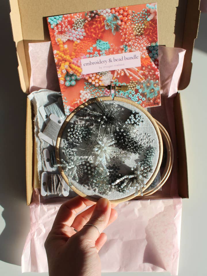 Beaded Embroidery Kit In Grey for wholesale by Imogen Melissa