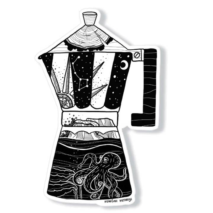 Moka Pot Coffee Sticker for wholesale by Mountain Mornings