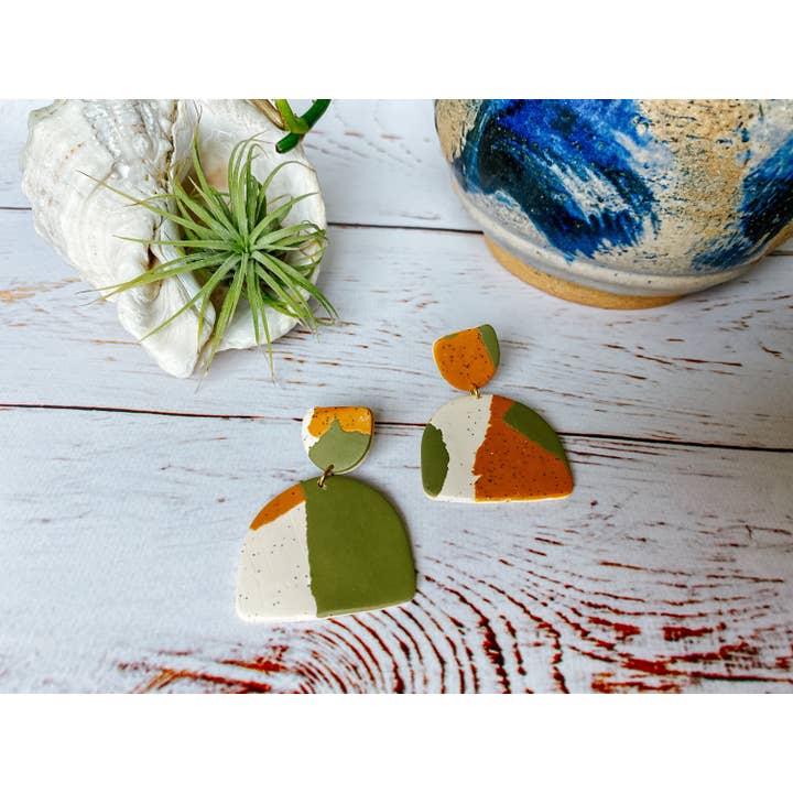 Lauren Likes Art - Wholesale Dangle Earrings - Olive Green Mustard Yellow Abstract Earrings, Big Dangle Earrings, Gift for Women, Statement Earring, Earth Tone Jewelry, Beige Taupe Ombre2