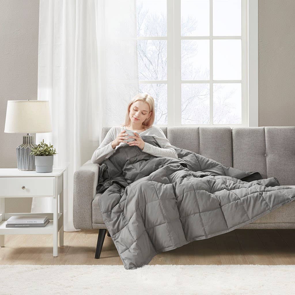 Olliix - Vente Plaids - Couverture portable de camping en duvet et plumes d'oie, gris13