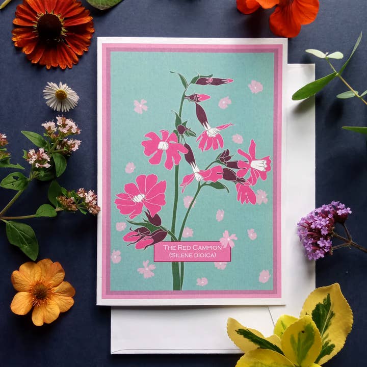 The Red Campion Greetings Card for wholesale by Umbellifer