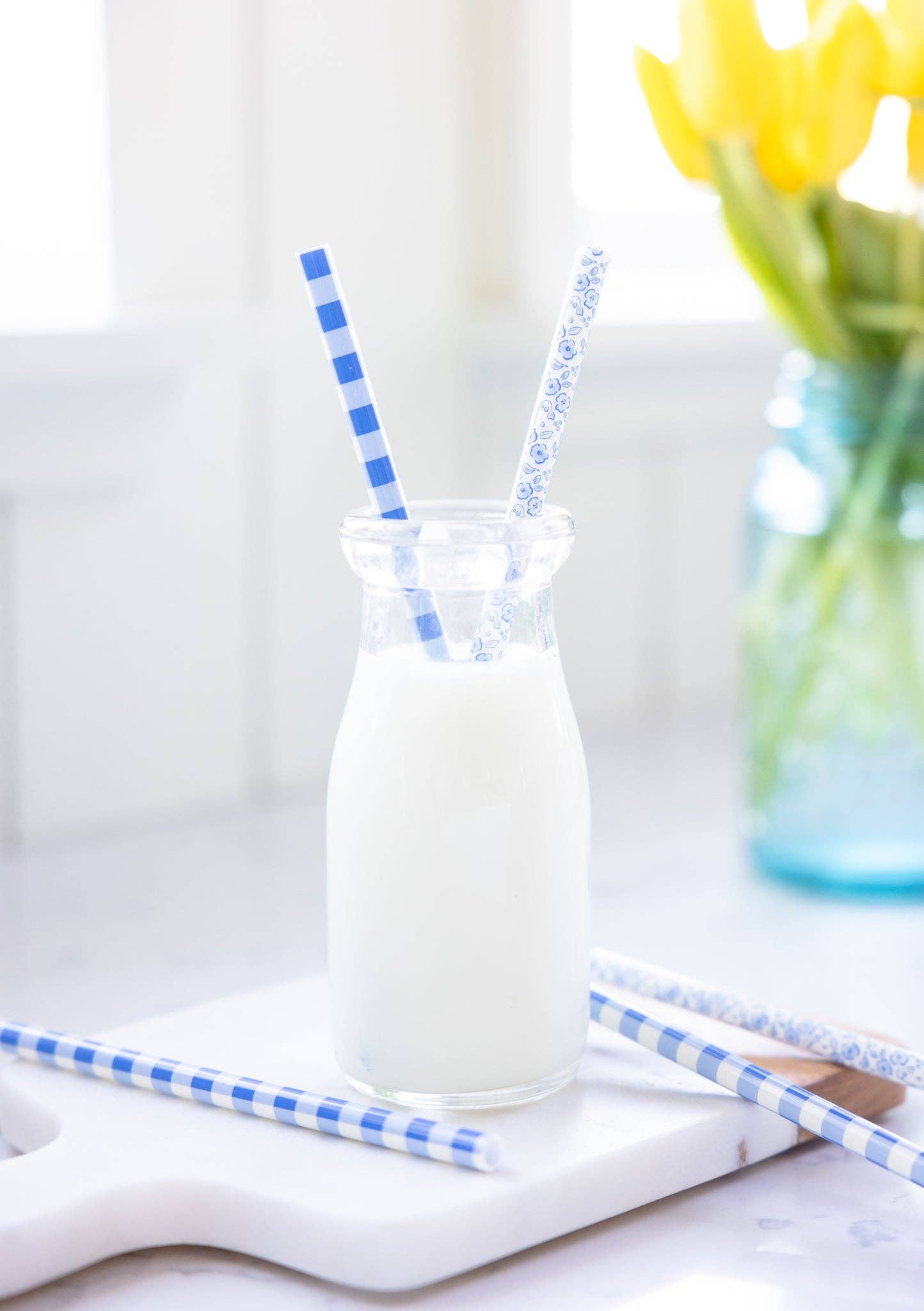 My Mind’s Eye – wholesale Sugrör – PLSS349 - Blå Rutigt Blommiga Återanvändbara Sugrör1