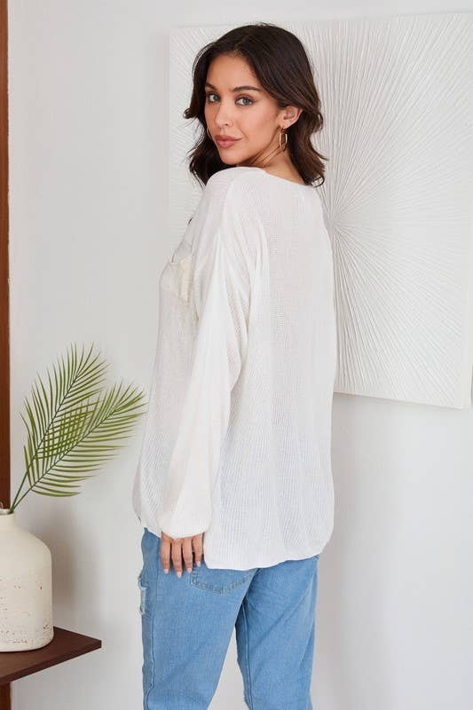 VENTI6 – Engroshandel Strikket top - Dame – LANGÆRMET STRIKKET TOP I METALLISK FOLIE SPRAY (3091-METALLIC)2