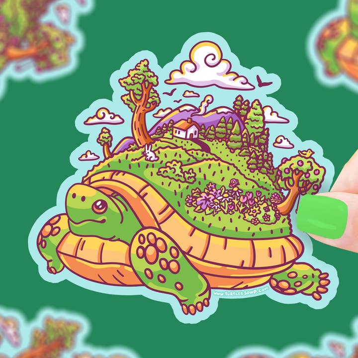 Tortoise Walking Island Animal Art Vinyl Sticker for wholesale by Turtle's Soup
