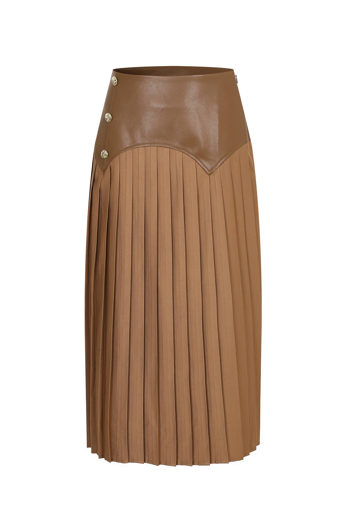 RIVIR - Wholesale Skirt - Women's - Faux Leather Pleated Midi Skirt3