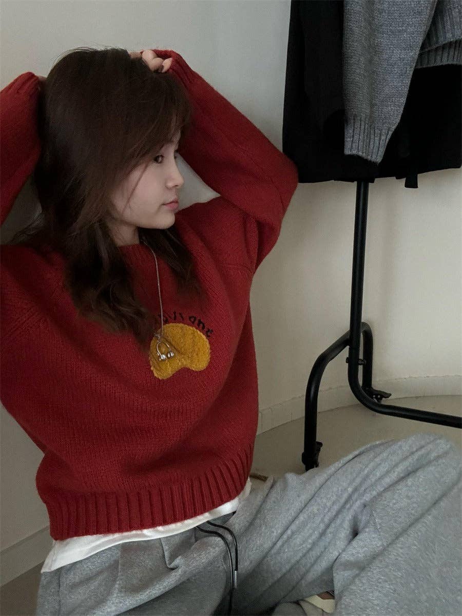 Marayn - Wholesale Knit Sweater - Women's - Cute Korean Style Cartoon Letter Knit Sweater23