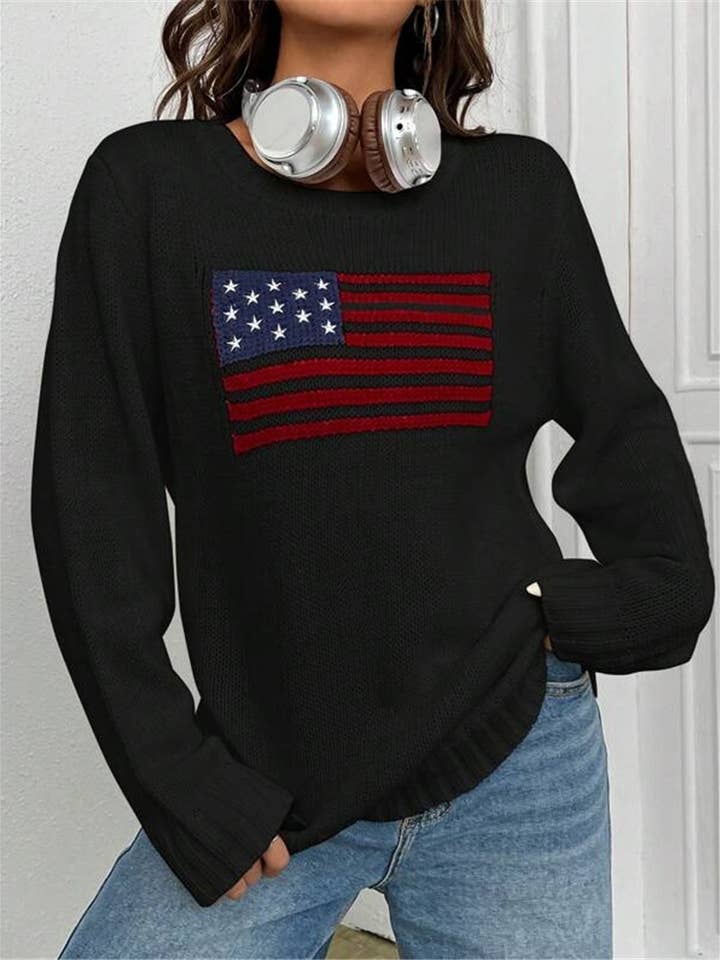 Rosa Clothing - Wholesale Knit Sweater - Women's - American Flag Knit Sweater