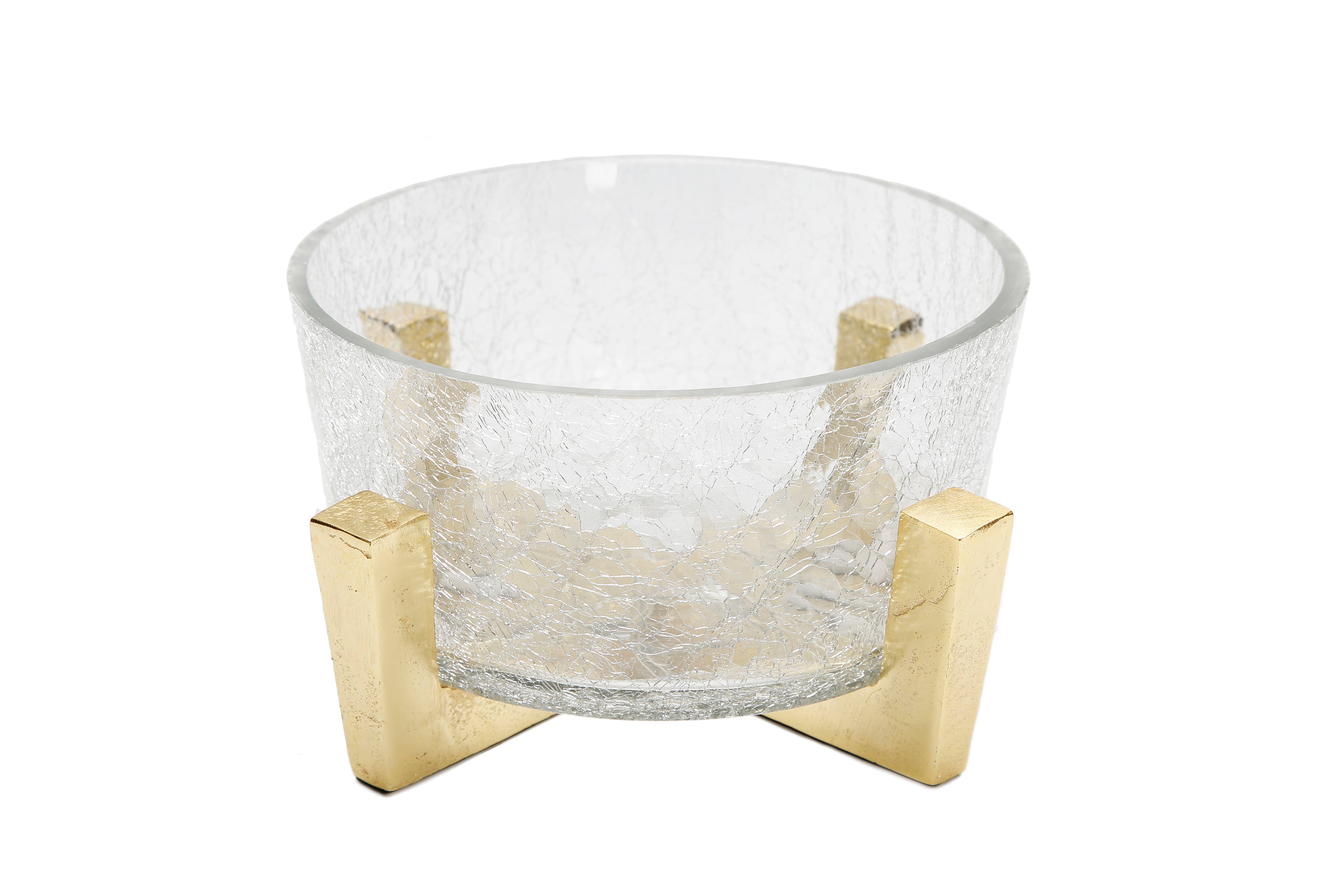 CLASSIC TOUCH DECOR INC. - Wholesale Decorative Plate/Dish/Bowl - Hammered Glass Bowl on Gold Block Base1