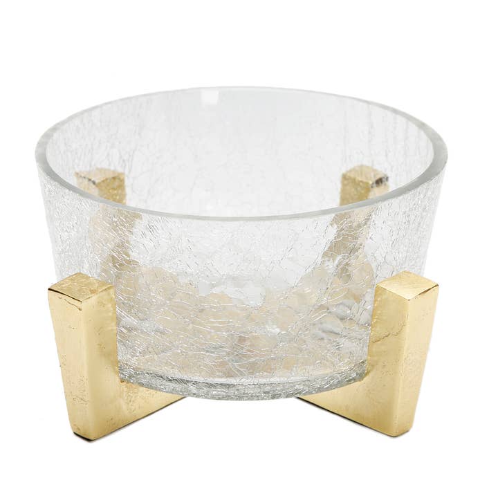 CLASSIC TOUCH DECOR INC. - Wholesale Decorative plate/dish/bowl - Hammered Glass Bowl on Gold Block Base1
