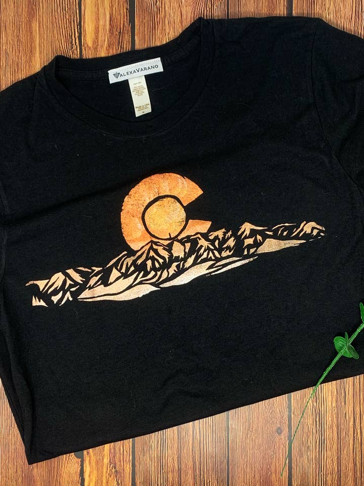 Colorado Mountain Hand Painted Bamboo Tee for wholesale by Third Wolf Designs