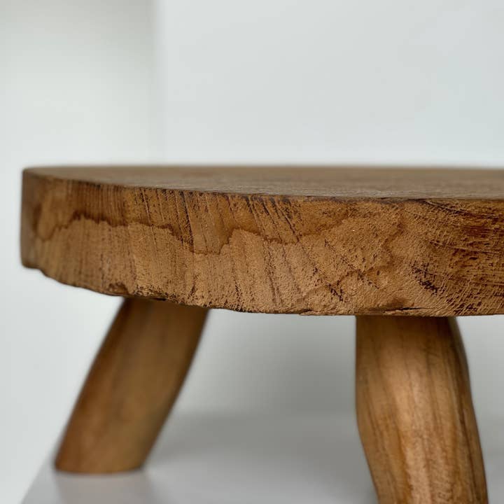 Office Objets - Wholesale Stool - Small low three-legged stool in upcycled blond teak D:30 H:1579