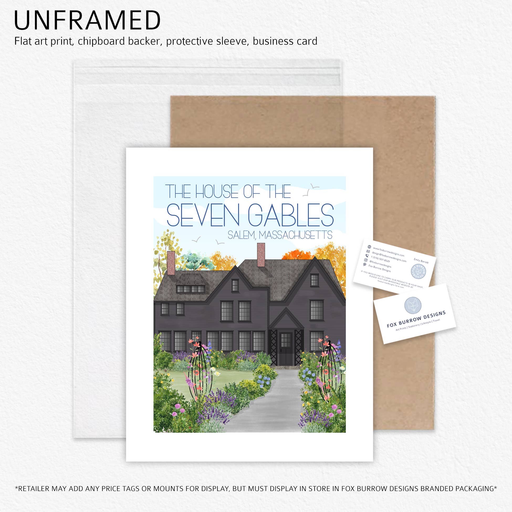 Fox Burrow Designs - Vente Affiche d'art - Impression d'art de voyage du Massachusetts - La maison des sept pignons3