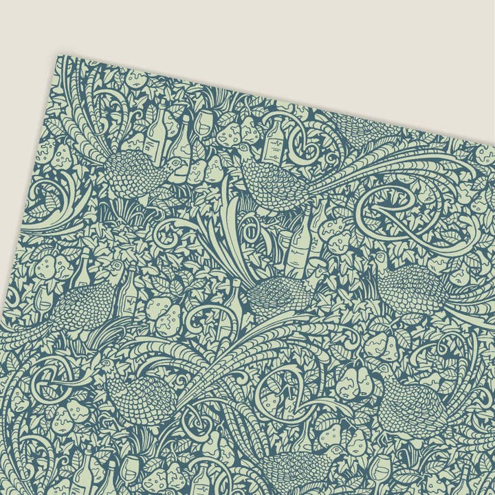 Illustrated 'Perry' Green, Bird & Fruit Wrapping Paper Sheet for wholesale by flight & fancy