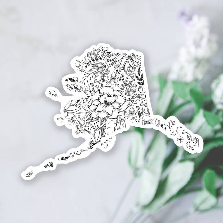Adesivo in vinile con motivo floreale in bianco e nero, per la vendita all'ingrosso da parte di West Creek Mercantile