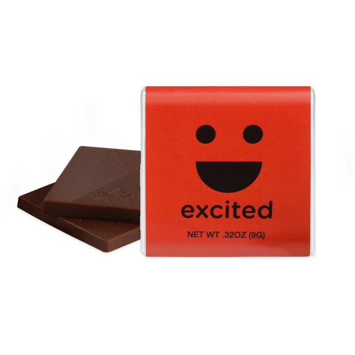 Moodibars EXCITED Deluxe Square 1.75in Milk Choco Toffee Cru for wholesale by Astor Chocolate Corp.