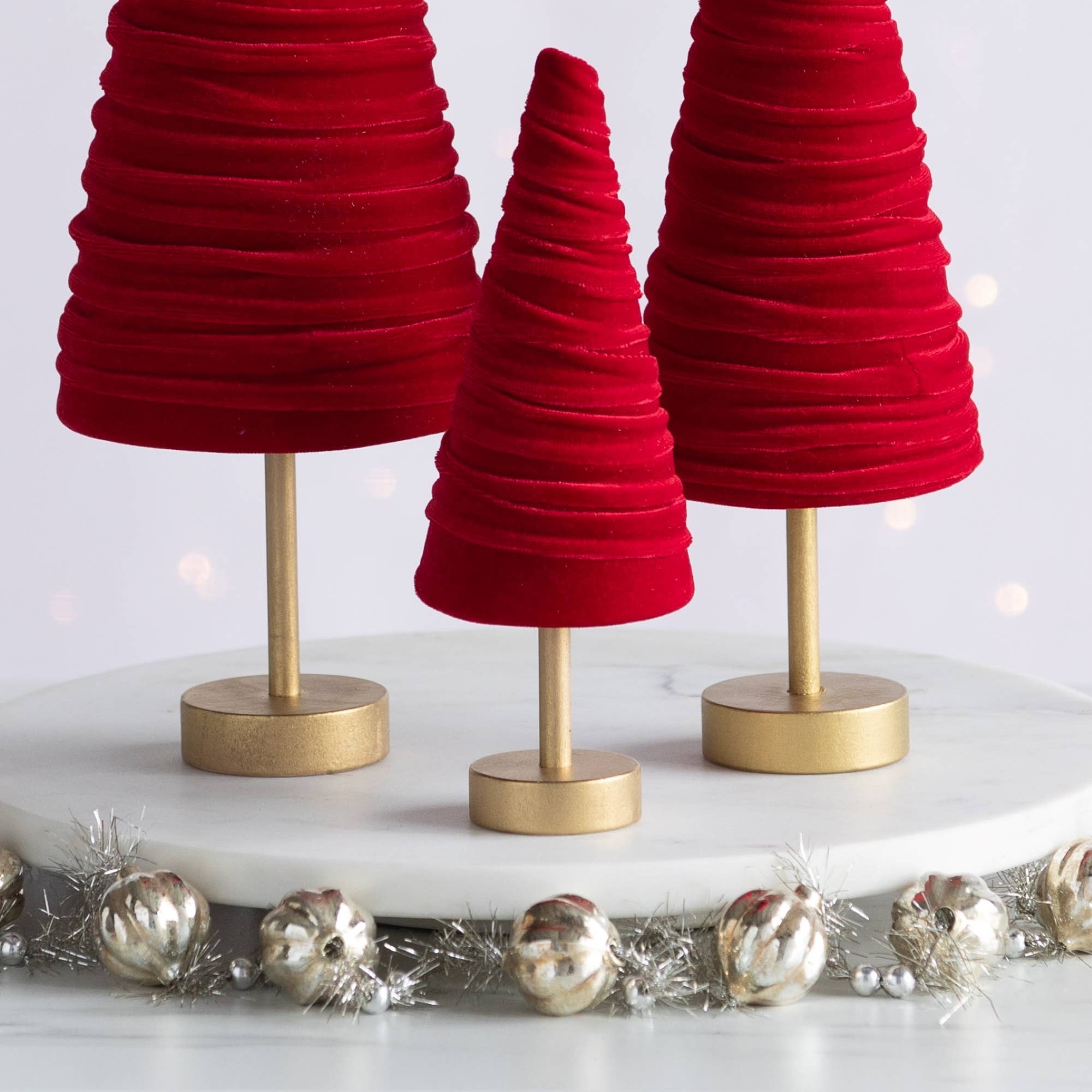 Your Heart's Content - Wholesale Christmas Decoration - Pedestal Trees Velvet Set of 3 Tablescap, Winter Mantel10