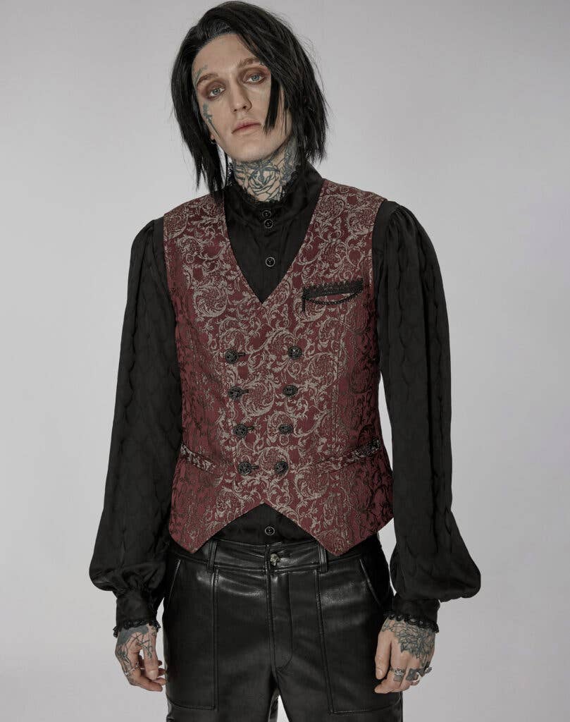 Western Fashion – wholesale Kostymväst - Herr – WY1436 - Röd gotisk väst0