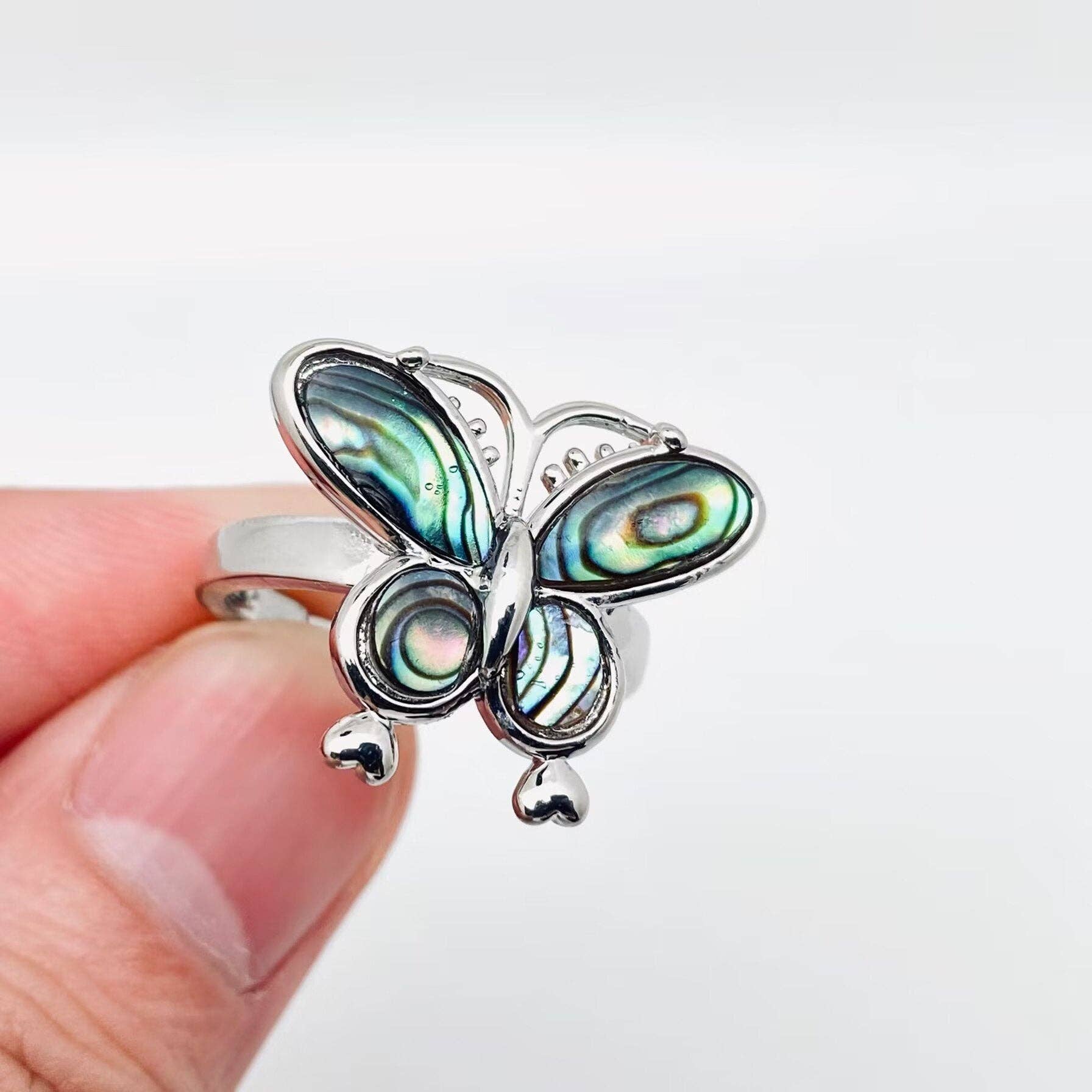 Mio Queena - Wholesale Cocktail/Statement Ring - Tortoise Butterfly Dragonfly Abalone Shells Adjustable Ring2