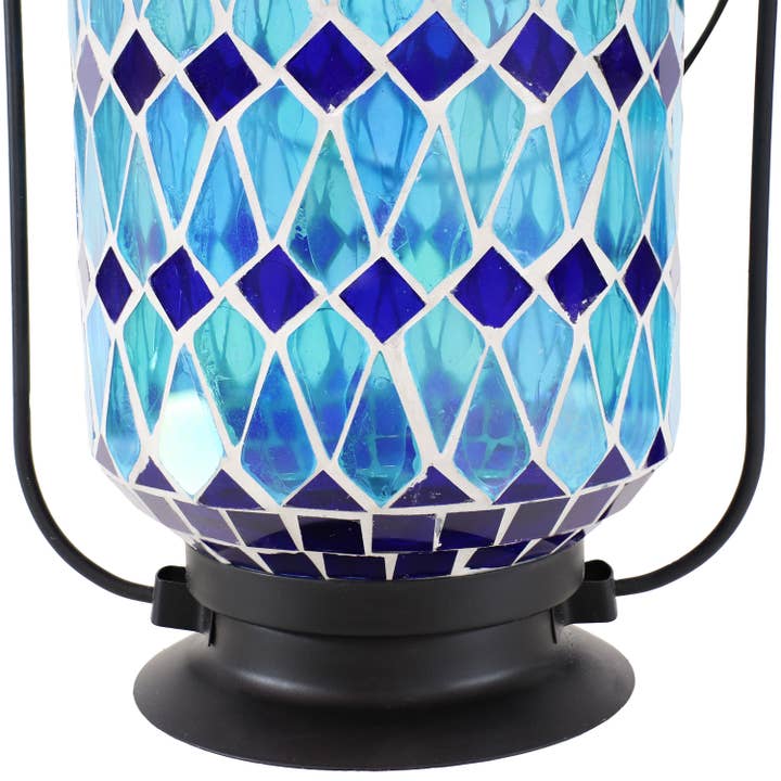 Sunnydaze Decor - Wholesale Lantern - Cool Blue Mosaic Glass Outdoor Solar LED Lantern - 8 in