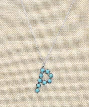 The Classy Cloth WS - Wholesale Pendant/Charm Necklace - Silver Turquoise Statement Letter Necklace RTS12