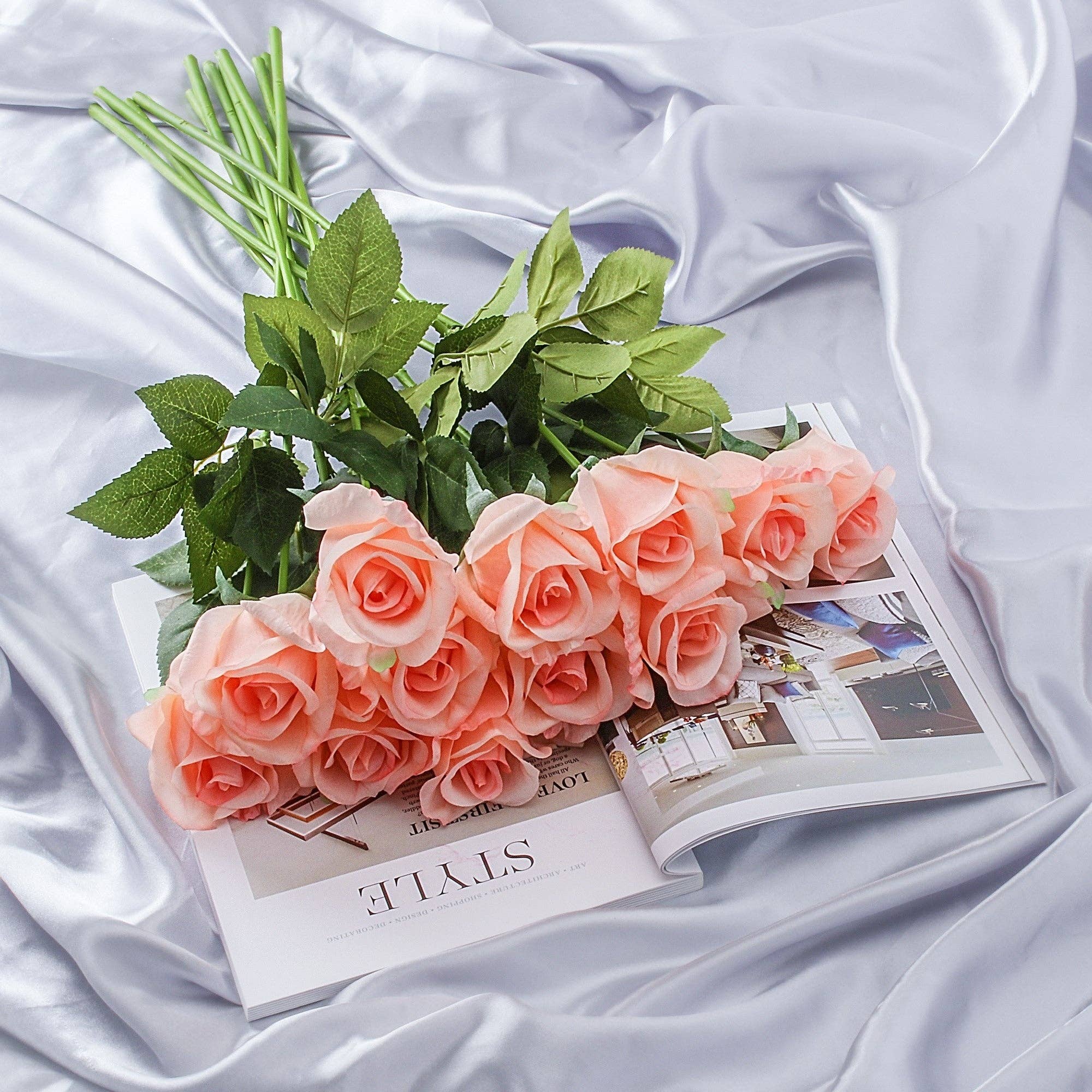 Grand Verde - Wholesale Artificial Flowers - Roses Real-Touch Artificial Flowers 22” Long Stems, 12pcs13