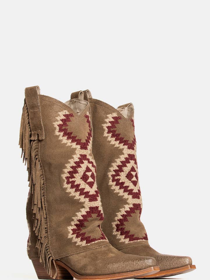 METISSE - Wholesale Boots - Women's - Taupe suede Texan boots DX22051