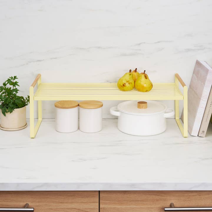 Yamazaki Home - Wholesale Kitchen Storage/Organizer - Countertop Wire Shelf - Steel + Wood - Yellow Pear