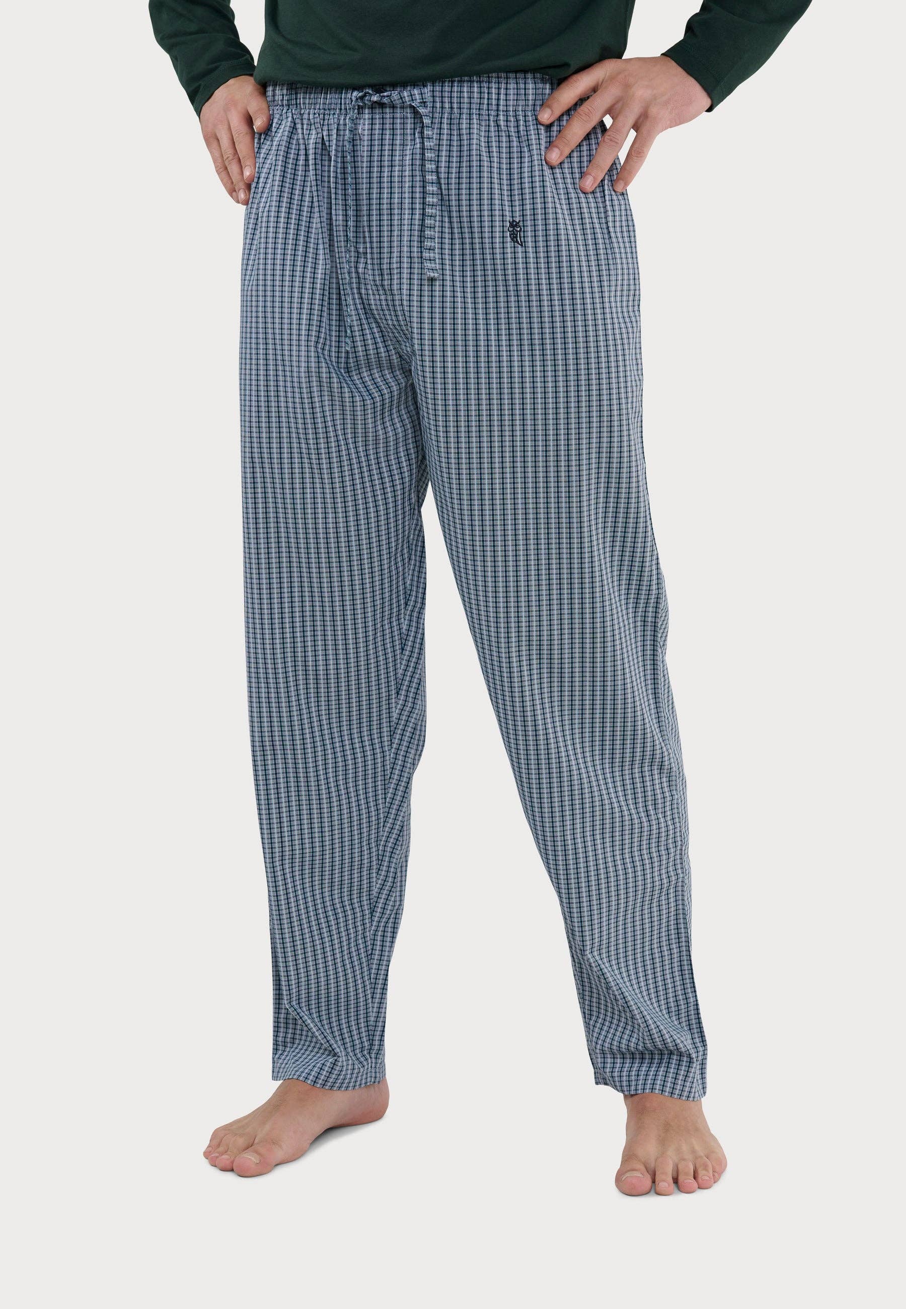 Men's Long Pajama Pants Cotton Poplin - Green 8923 for wholesale on Faire1