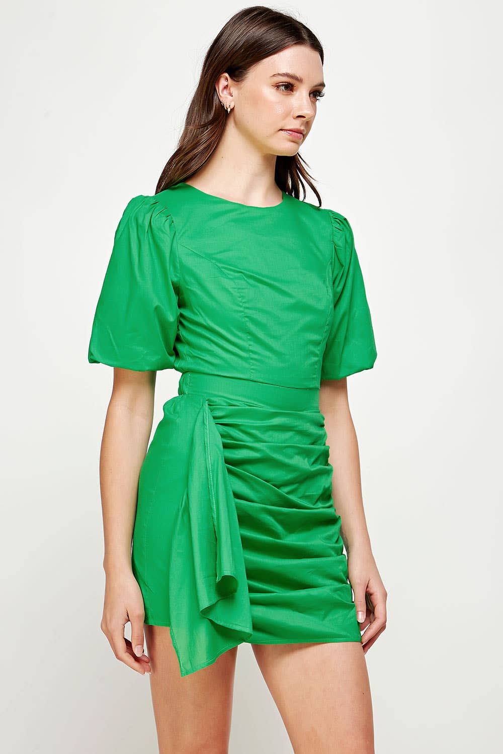 Strut & Bolt - Wholesale Dress - Women's - Ruched Short Puff Sleeve Voile Mini Dress34