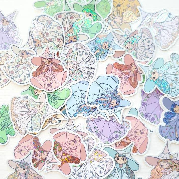 Birthstone Witch Glitter Stickers - 2 in. stickers for wholesale by Jellyjessbeans Art