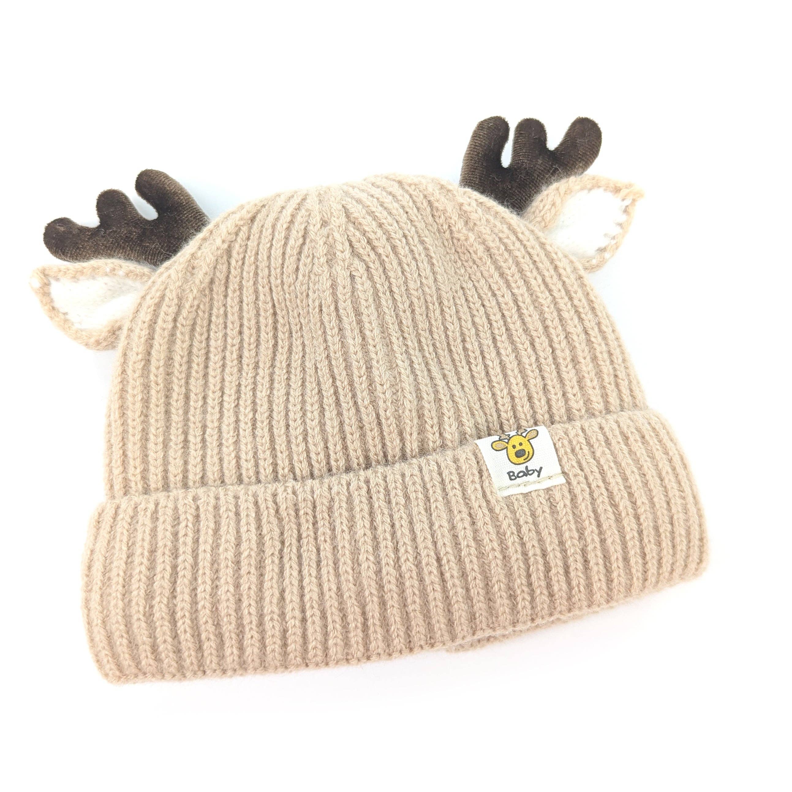 Black Ginger – wholesale Newborn/knit hat – Baby – Childrens Reindeer Antler Hat - Oatmeal0