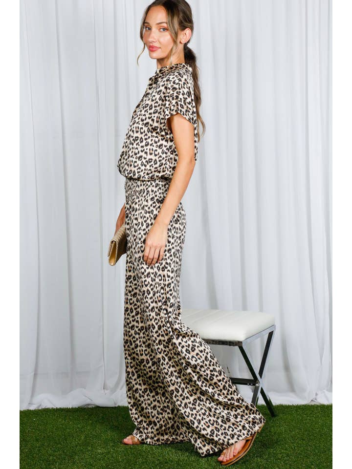 Brown Leopard Printed Wide Leg Satin Woven Pants VP81443F for wholesale on Faire12