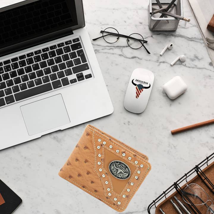 Leather Impressions Inc - Wholesale Wallet – Women's - American Bison Vegan Leather Concho Bifold w Steer Medallion4