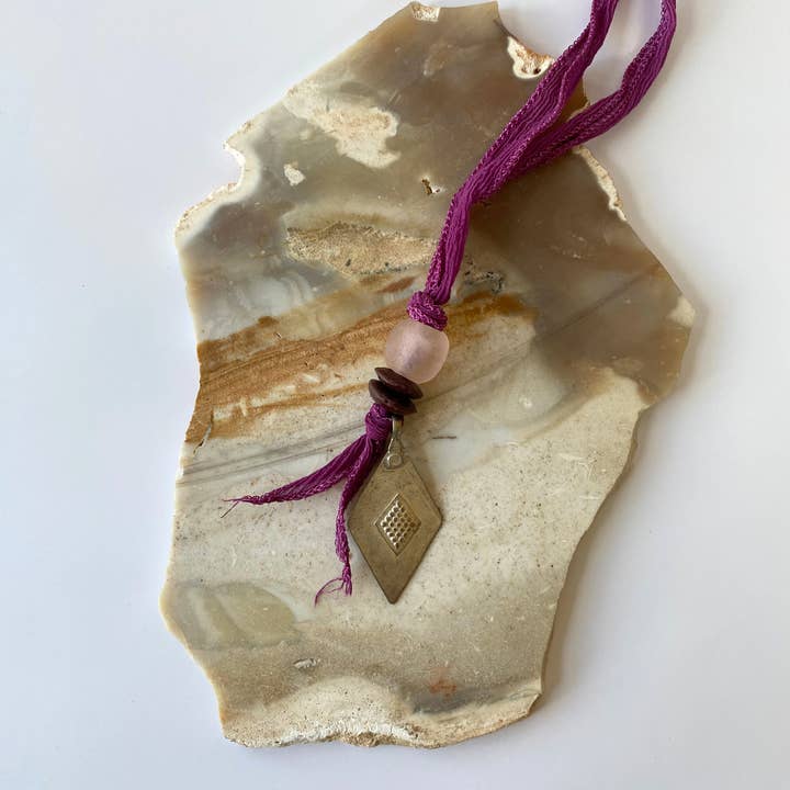 Melinda Necklace | Silk Vintage Metal Pendants Ghana Glass for wholesale by Seeds