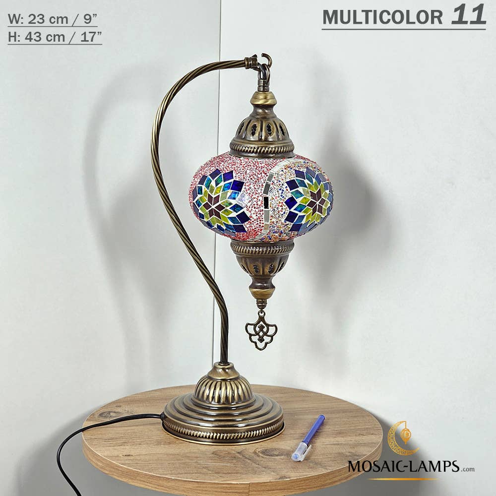 Mosaic Lamps - Wholesale Accent/Desk Lamp - 10+Colors - Gooseneck Large Globe Mosaic Table Lamp, Turkish51