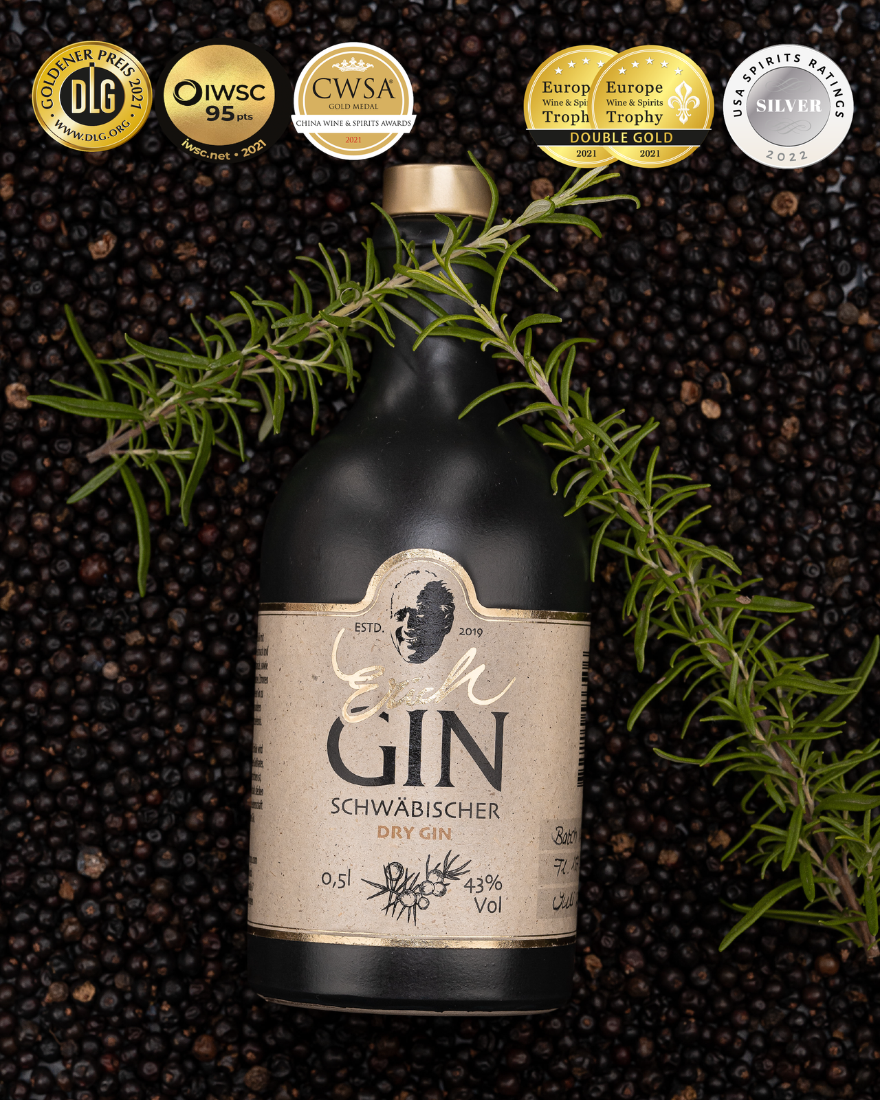 ErichGIN – Gin por atacado – Erich Schwäbischer Dry Gin 0,5 L 43% vol. - Nosso clássico1