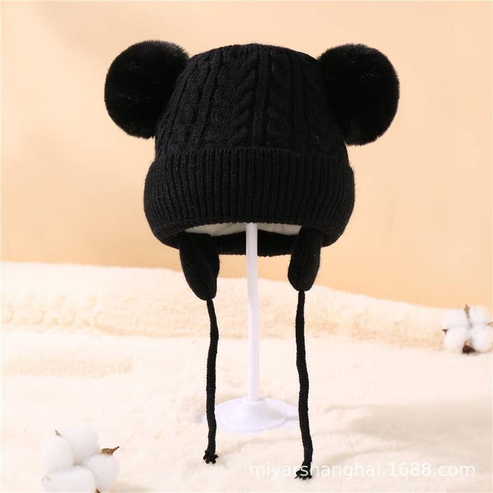 Sheer Trend - Wholesale Newborn/knit hat – Baby - Baby Double Pompom Tied Thick Warm Knitted Hat8