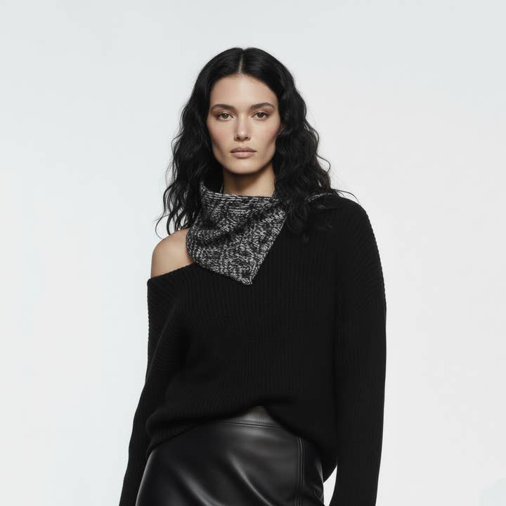 Black and White Milior Snap Cowl for wholesale by Sumie Tachibana