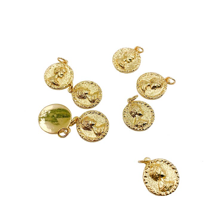 Beads Creation - Wholesale Individual Charm/Pendant - Gold Filled Dainty Coin Charm Pendant, CP11941