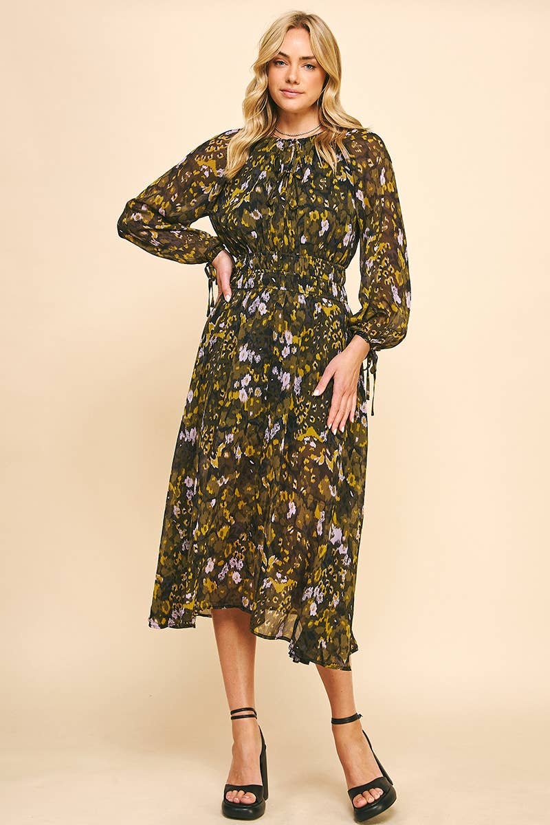 BLACK MULTI FLORAL PRINT WOVEN MIDI DRESS - 5385D for wholesale on Faire2