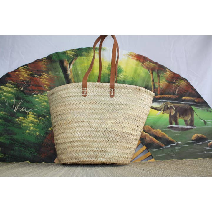 Boutique Huléti - Wholesale Beach Bag - Leather Long Handles Bag - Basket - Tote, Shopping Markets, Shopping, Wicker, Rattan, Natural Palm Tree1