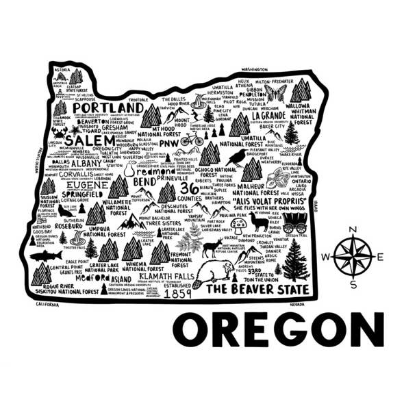 Carte Oregon Blanc pour la vente par Whereabouts Shop