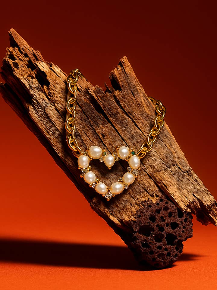 Chunky Choker with Pearl Heart – Timeless Love for wholesale by PHOEBE´S