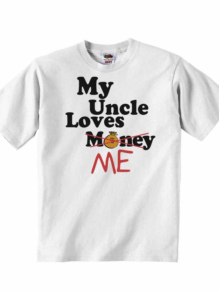 O Meu Tio me ama não Dinheiro - T-shirts para Bebé por atacado de Little Ratbag