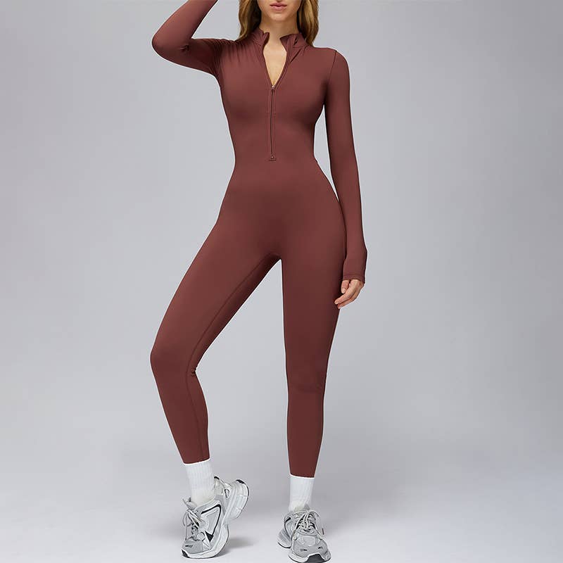 WONDERXFANS – wholesale Unitard – Women′s – Long-sleeved stand-up collar slim-fit sports jumpsuit3