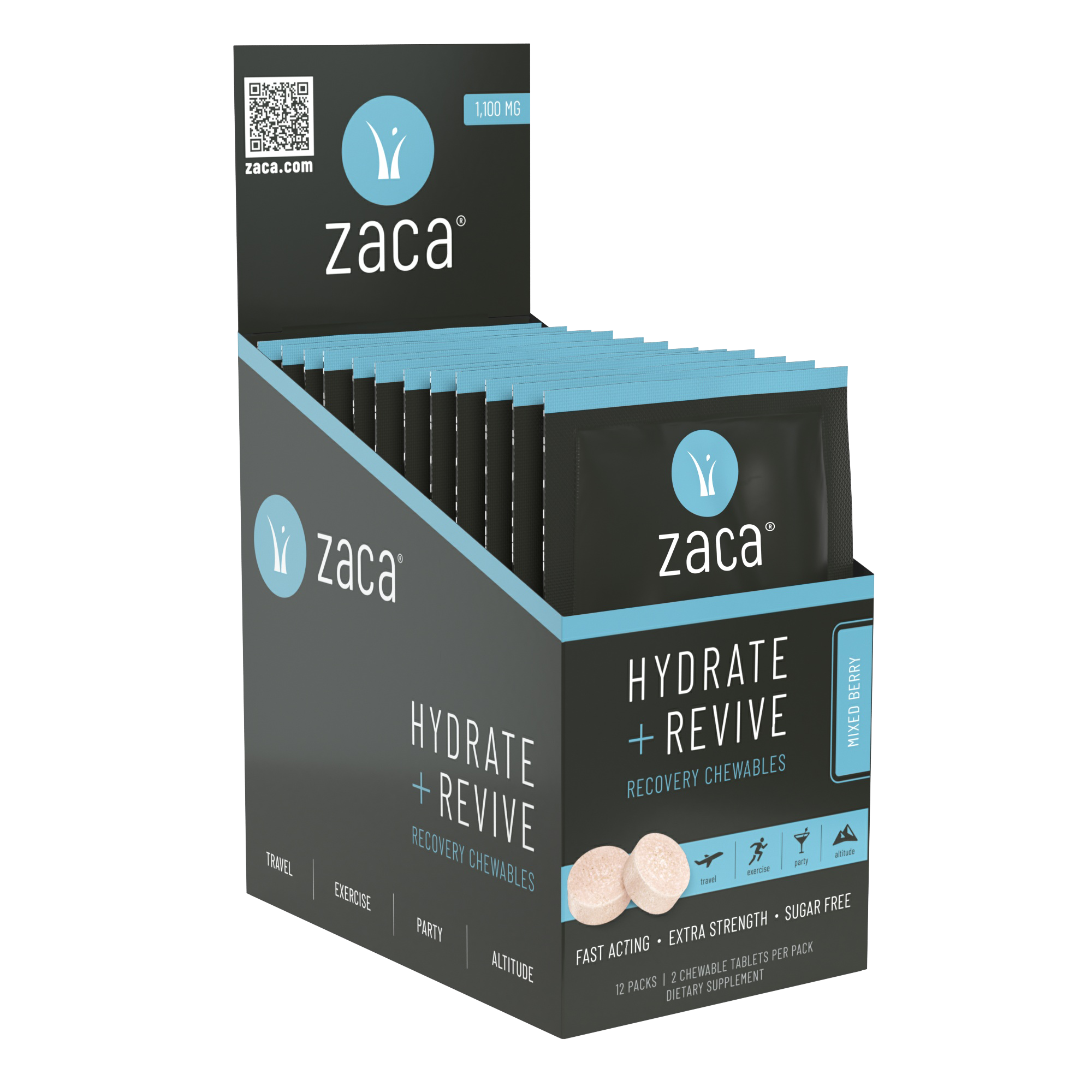 Zaca – Großhandel Pulverförmige Gesundheitsgetränke – Hydrate + Erholung schnell – Berry Kaubares Nahrungsergänzungsmittel11