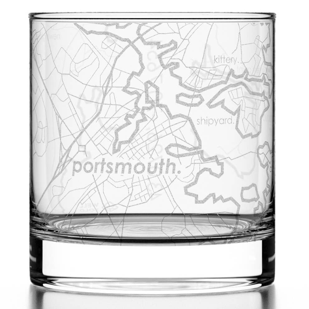 Well Told - Wholesale Cocktail/Liquor Glass - Portsmouth, NH City Map - Etched Whiskey Rocks Glass0